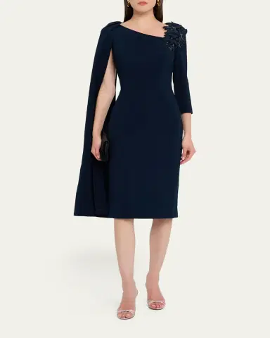 Rickie Freeman for Teri Jon Cape-Sleeve Crepe Midi Dress | Thumbnail 2 Rickie Freeman for Teri Jon Cape-Sleeve Crepe Midi Dress | Thumbnail 2