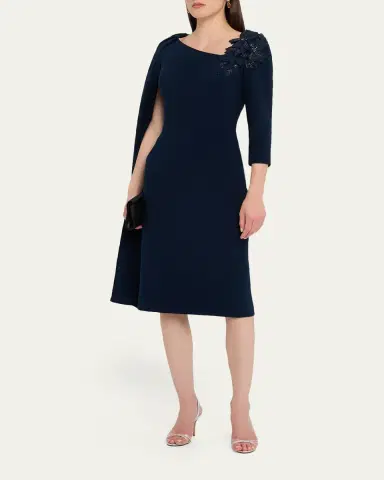 Rickie Freeman for Teri Jon Cape-Sleeve Crepe Midi Dress | Thumbnail 4 Rickie Freeman for Teri Jon Cape-Sleeve Crepe Midi Dress | Thumbnail 4