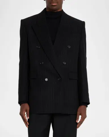 Saint Laurent Men's Pinstripe Double-Breasted Peak Lapel Sport Coat | Thumbnail 4 Saint Laurent Men's Pinstripe Double-Breasted Peak Lapel Sport Coat | Thumbnail 4