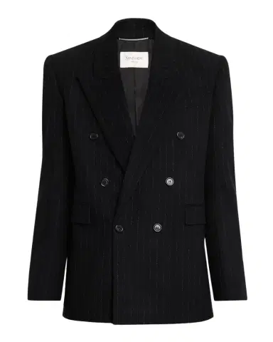 Saint Laurent Men's Pinstripe Double-Breasted Peak Lapel Sport Coat | Thumbnail 1 Saint Laurent Men's Pinstripe Double-Breasted Peak Lapel Sport Coat | Thumbnail 1