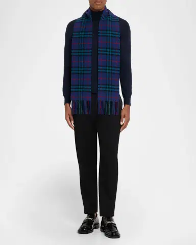 Burberry Men 's Cashmere Narrow Check Scarf | Thumbnail 2 Burberry Men 's Cashmere Narrow Check Scarf | Thumbnail 2