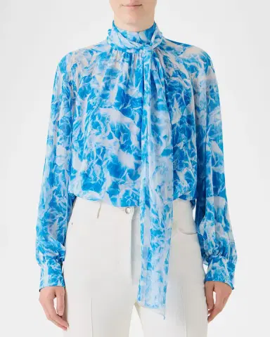 Akris Whitecaps Printed Tie-Neck Silk Blouse | Thumbnail 4 Akris Whitecaps Printed Tie-Neck Silk Blouse | Thumbnail 4