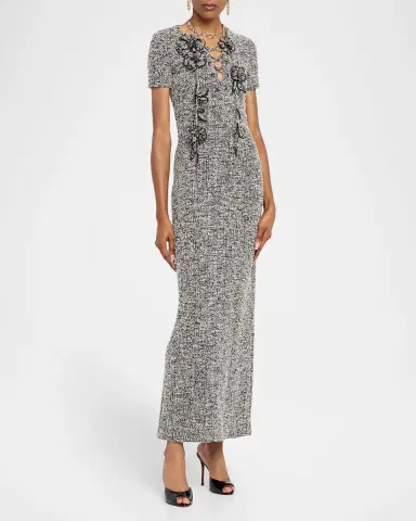 Oscar de la Renta Boucle Jersey Tweed Midi Day Dress | Thumbnail 3 Oscar de la Renta Boucle Jersey Tweed Midi Day Dress | Thumbnail 3