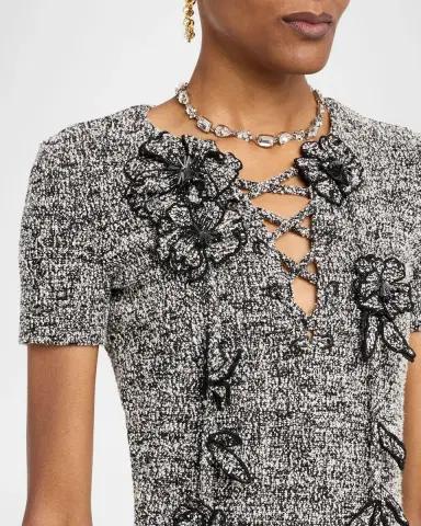 Oscar de la Renta Boucle Jersey Tweed Midi Day Dress | Thumbnail 4 Oscar de la Renta Boucle Jersey Tweed Midi Day Dress | Thumbnail 4
