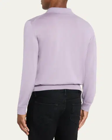 TOM FORD Men's Cashmere and Silk Long-Sleeve Polo Sweater | Thumbnail 3 TOM FORD Men's Cashmere and Silk Long-Sleeve Polo Sweater | Thumbnail 3