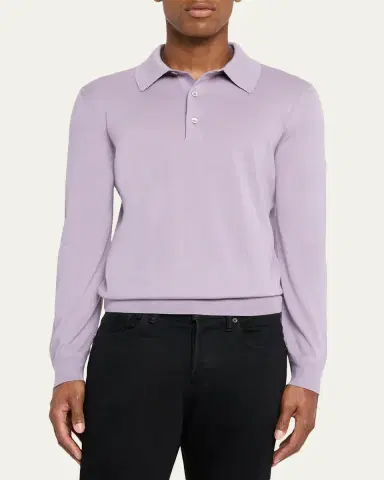 TOM FORD Men's Cashmere and Silk Long-Sleeve Polo Sweater | Thumbnail 4 TOM FORD Men's Cashmere and Silk Long-Sleeve Polo Sweater | Thumbnail 4