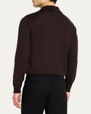 TOM FORD Men's Cashmere and Silk Long-Sleeve Polo Sweater | Thumbnail 7 TOM FORD Men's Cashmere and Silk Long-Sleeve Polo Sweater | Thumbnail 7