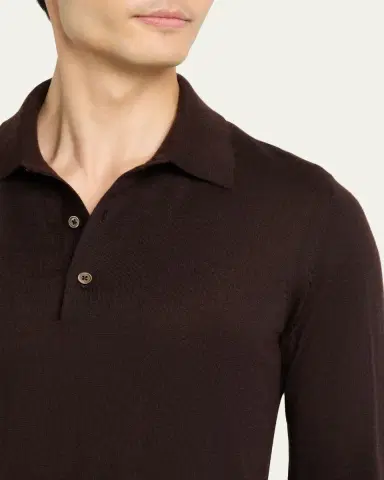 TOM FORD Men's Cashmere and Silk Long-Sleeve Polo Sweater | Thumbnail 9 TOM FORD Men's Cashmere and Silk Long-Sleeve Polo Sweater | Thumbnail 9