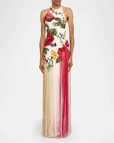 Oscar de la Renta Halter Neck Embroidered Tulle Gown | Thumbnail 2 Oscar de la Renta Halter Neck Embroidered Tulle Gown | Thumbnail 2