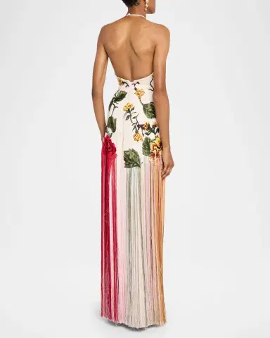 Oscar de la Renta Halter Neck Embroidered Tulle Gown | Thumbnail 3 Oscar de la Renta Halter Neck Embroidered Tulle Gown | Thumbnail 3