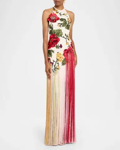 Oscar de la Renta Halter Neck Embroidered Tulle Gown | Thumbnail 4 Oscar de la Renta Halter Neck Embroidered Tulle Gown | Thumbnail 4