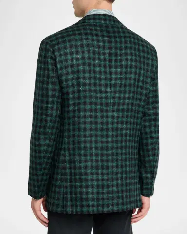 Kiton Men's Cashmere-Wool Green and Blue Check Sport Coat | Thumbnail 2 Kiton Men's Cashmere-Wool Green and Blue Check Sport Coat | Thumbnail 2