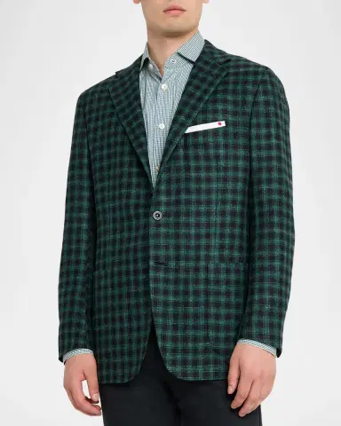 Kiton Men's Cashmere-Wool Green and Blue Check Sport Coat | Thumbnail 3 Kiton Men's Cashmere-Wool Green and Blue Check Sport Coat | Thumbnail 3