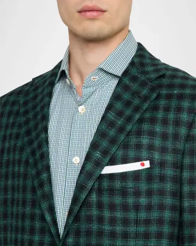 Kiton Men's Cashmere-Wool Green and Blue Check Sport Coat | Thumbnail 4 Kiton Men's Cashmere-Wool Green and Blue Check Sport Coat | Thumbnail 4
