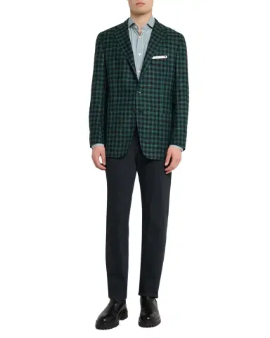 Kiton Men's Cashmere-Wool Green and Blue Check Sport Coat | Thumbnail 1 Kiton Men's Cashmere-Wool Green and Blue Check Sport Coat | Thumbnail 1