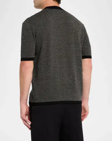 Emporio Armani Men's Micro-Dot Knit Short-Sleeve Crewneck Sweater | Thumbnail 2 Emporio Armani Men's Micro-Dot Knit Short-Sleeve Crewneck Sweater | Thumbnail 2