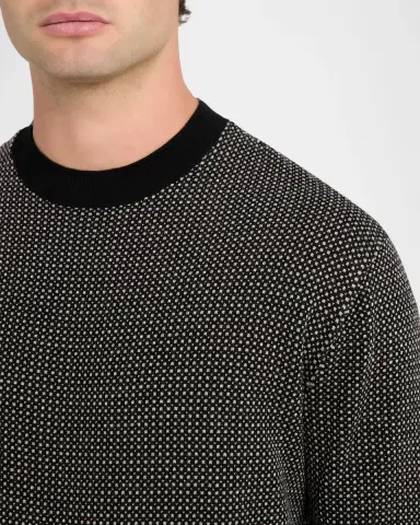 Emporio Armani Men's Micro-Dot Knit Short-Sleeve Crewneck Sweater | Thumbnail 4 Emporio Armani Men's Micro-Dot Knit Short-Sleeve Crewneck Sweater | Thumbnail 4