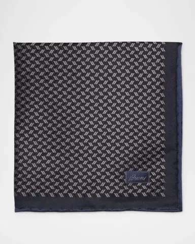Brioni Men's Jacquard Chevron Silk Pocket Square | Thumbnail 2 Brioni Men's Jacquard Chevron Silk Pocket Square | Thumbnail 2