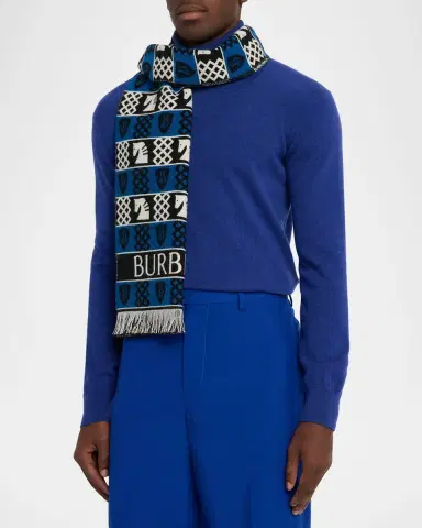Burberry Men 's Chess Fair Isle Wool Scarf | Thumbnail 3 Burberry Men 's Chess Fair Isle Wool Scarf | Thumbnail 3