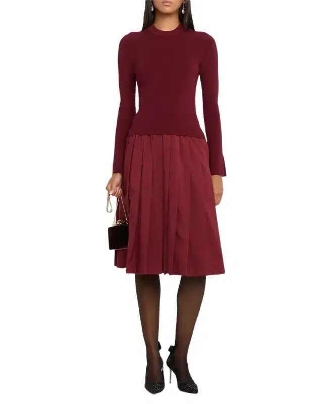 Kenlie Pleated Mixed Media Midi Dress Kenlie Pleated Mixed Media Midi Dress
