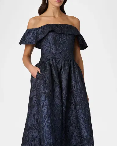 Shoshanna Solana Off-Shoulder Ruffle Jacquard Maxi Dress | Thumbnail 3 Shoshanna Solana Off-Shoulder Ruffle Jacquard Maxi Dress | Thumbnail 3