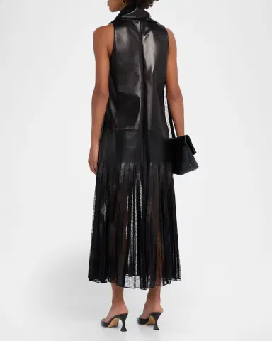 Brandon Maxwell The Blythe Lace-Inset Scarf-Neck Leather Maxi Dress | Thumbnail 2 Brandon Maxwell The Blythe Lace-Inset Scarf-Neck Leather Maxi Dress | Thumbnail 2