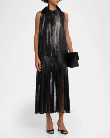 Brandon Maxwell The Blythe Lace-Inset Scarf-Neck Leather Maxi Dress | Thumbnail 3 Brandon Maxwell The Blythe Lace-Inset Scarf-Neck Leather Maxi Dress | Thumbnail 3