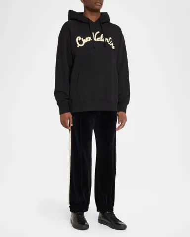 Valentino Garavani Men 's Jersey Sequin Logo Cotton Hoodie | Thumbnail 2 Valentino Garavani Men 's Jersey Sequin Logo Cotton Hoodie | Thumbnail 2