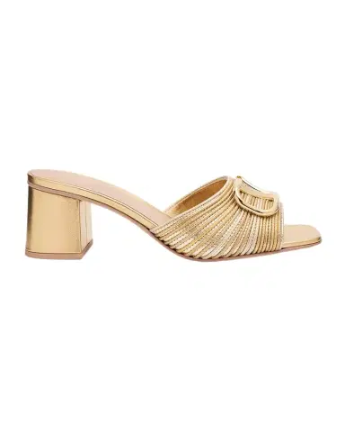 Valentino Garavani 60mm VLogo Metallic Leather Mule Sandals | Thumbnail 1 Valentino Garavani 60mm VLogo Metallic Leather Mule Sandals | Thumbnail 1
