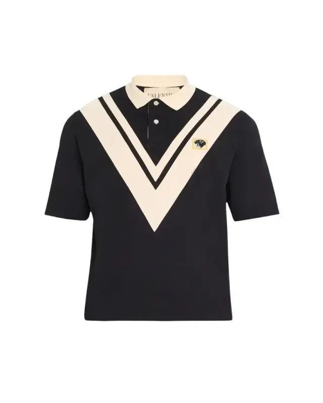 Men's Inlaid V Cotton Polo Shirt with Panther Patch Men's Inlaid V Cotton Polo Shirt with Panther Patch