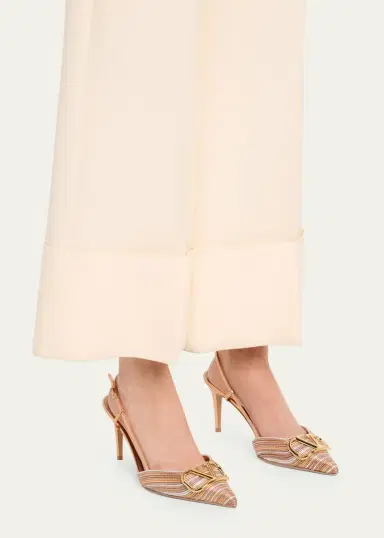 Valentino Garavani 80mm VLogo Signature Metallic Slingback Pumps with Cornely Embroidery | Thumbnail 2 Valentino Garavani 80mm VLogo Signature Metallic Slingback Pumps with Cornely Embroidery | Thumbnail 2