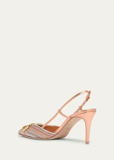 Valentino Garavani 80mm VLogo Signature Metallic Slingback Pumps with Cornely Embroidery | Thumbnail 4 Valentino Garavani 80mm VLogo Signature Metallic Slingback Pumps with Cornely Embroidery | Thumbnail 4
