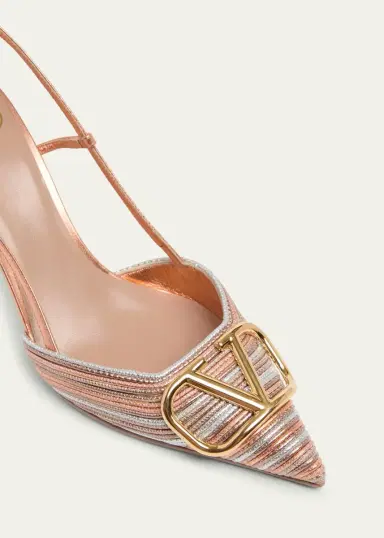 Valentino Garavani 80mm VLogo Signature Metallic Slingback Pumps with Cornely Embroidery | Thumbnail 5 Valentino Garavani 80mm VLogo Signature Metallic Slingback Pumps with Cornely Embroidery | Thumbnail 5