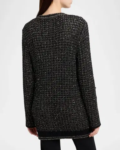 Valentino Garavani Paillette Knit Long Crewneck Cardigan | Thumbnail 3 Valentino Garavani Paillette Knit Long Crewneck Cardigan | Thumbnail 3