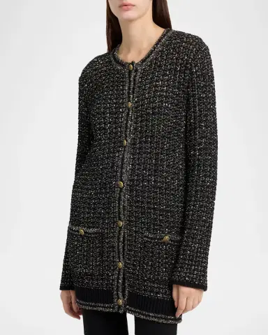 Valentino Garavani Paillette Knit Long Crewneck Cardigan | Thumbnail 4 Valentino Garavani Paillette Knit Long Crewneck Cardigan | Thumbnail 4