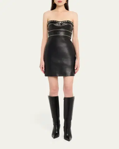 Versace Embellished Strapless Nappa Leather Mini Dress | Thumbnail 2 Versace Embellished Strapless Nappa Leather Mini Dress | Thumbnail 2