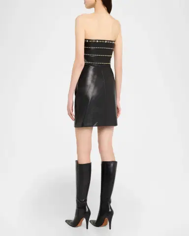 Versace Embellished Strapless Nappa Leather Mini Dress | Thumbnail 7 Versace Embellished Strapless Nappa Leather Mini Dress | Thumbnail 7