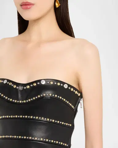 Versace Embellished Strapless Nappa Leather Mini Dress | Thumbnail 9 Versace Embellished Strapless Nappa Leather Mini Dress | Thumbnail 9