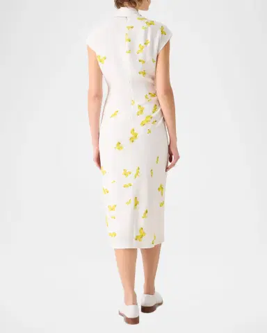 Akris Butterfly-Print Viscose Crepon Ruched Midi Dress With Scarf | Thumbnail 2 Akris Butterfly-Print Viscose Crepon Ruched Midi Dress With Scarf | Thumbnail 2
