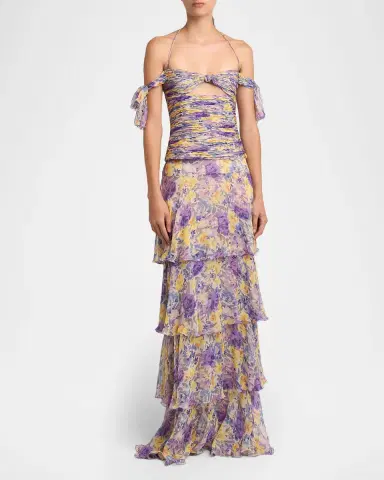 Valentino Garavani Off-The-Shoulder Ruched Floral Silk Cutout Top | Thumbnail 2 Valentino Garavani Off-The-Shoulder Ruched Floral Silk Cutout Top | Thumbnail 2