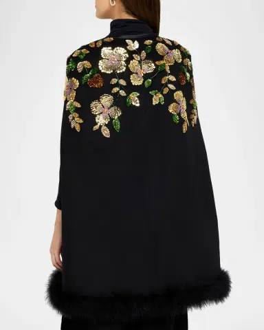 Valentino Garavani Embroidered Cashmere Cape With Feather Trim | Thumbnail 3 Valentino Garavani Embroidered Cashmere Cape With Feather Trim | Thumbnail 3