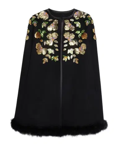 Valentino Garavani Embroidered Cashmere Cape With Feather Trim | Thumbnail 1 Valentino Garavani Embroidered Cashmere Cape With Feather Trim | Thumbnail 1