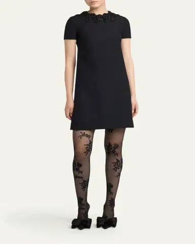Valentino Garavani Rose Embroidered Short-Sleeve Mini Dress | Thumbnail 2 Valentino Garavani Rose Embroidered Short-Sleeve Mini Dress | Thumbnail 2