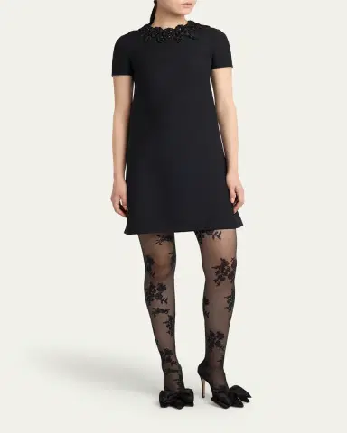 Valentino Garavani Rose Embroidered Short-Sleeve Mini Dress | Thumbnail 4 Valentino Garavani Rose Embroidered Short-Sleeve Mini Dress | Thumbnail 4