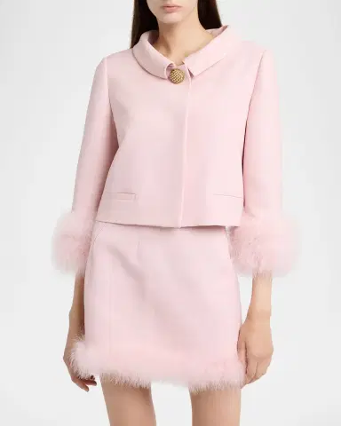 Valentino Garavani Feather-Trim Crepe Couture Jacket | Thumbnail 3 Valentino Garavani Feather-Trim Crepe Couture Jacket | Thumbnail 3