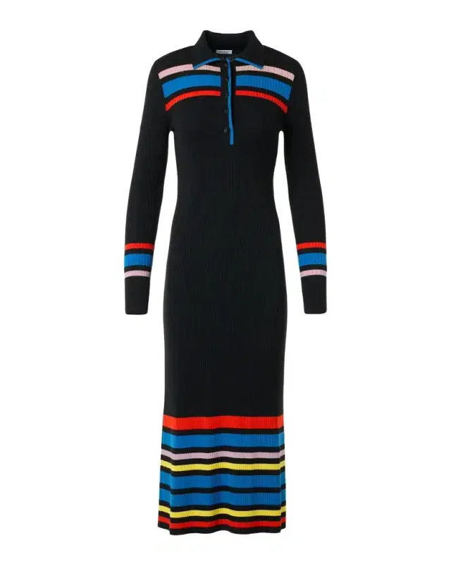 Color-Blocked Stripe Rib-Knit Polo Midi Dress Color-Blocked Stripe Rib-Knit Polo Midi Dress