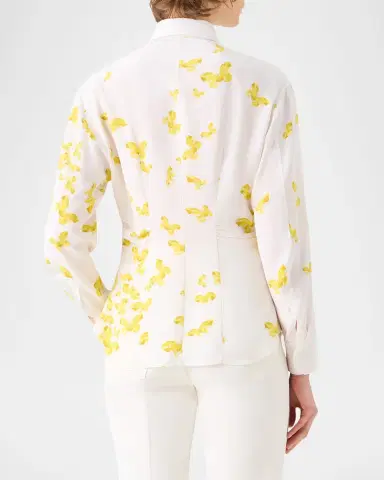 Akris Butterfly-Print Silk Crepe De Chine Button-Down Shirt | Thumbnail 2 Akris Butterfly-Print Silk Crepe De Chine Button-Down Shirt | Thumbnail 2