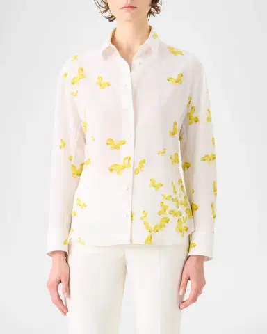 Akris Butterfly-Print Silk Crepe De Chine Button-Down Shirt | Thumbnail 3 Akris Butterfly-Print Silk Crepe De Chine Button-Down Shirt | Thumbnail 3