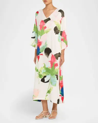 Natori Calypso Floral-Print Midi Caftan | Thumbnail 4 Natori Calypso Floral-Print Midi Caftan | Thumbnail 4