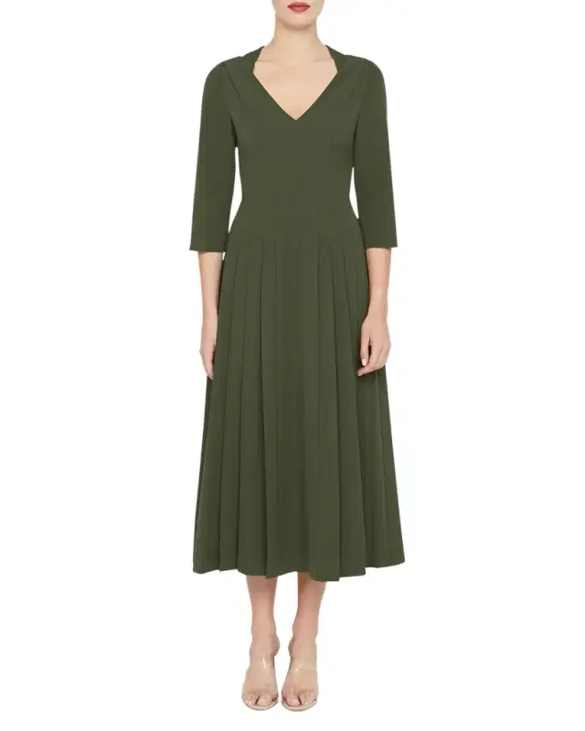 Enola Pleated Stretch Crepe Midi Dress Enola Pleated Stretch Crepe Midi Dress